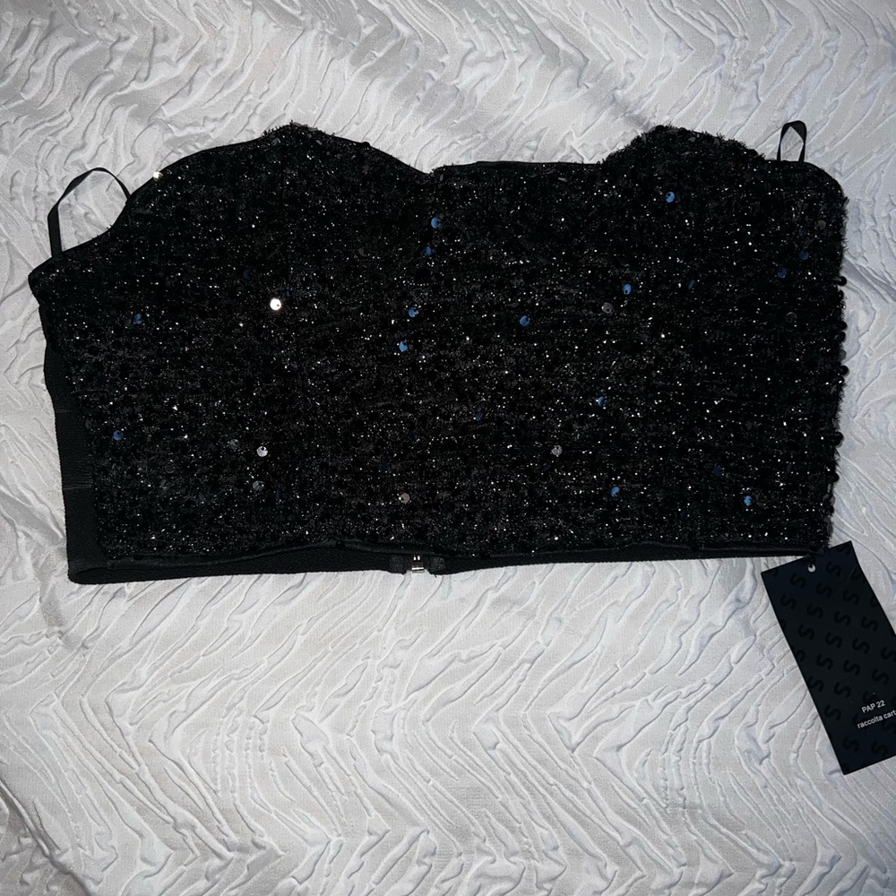 Black Sequin Women's Crop Top